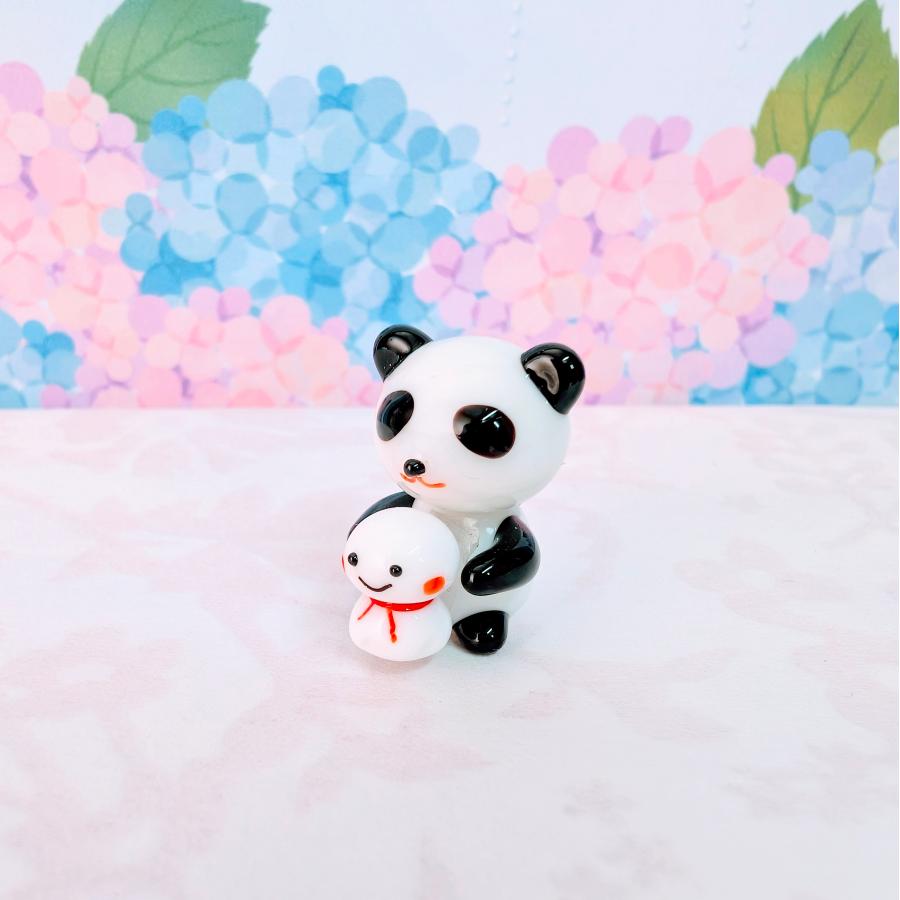 ガラス細工 パンダとてるてる坊主 ミニチュア 雑貨 置物 小物 : きたの 