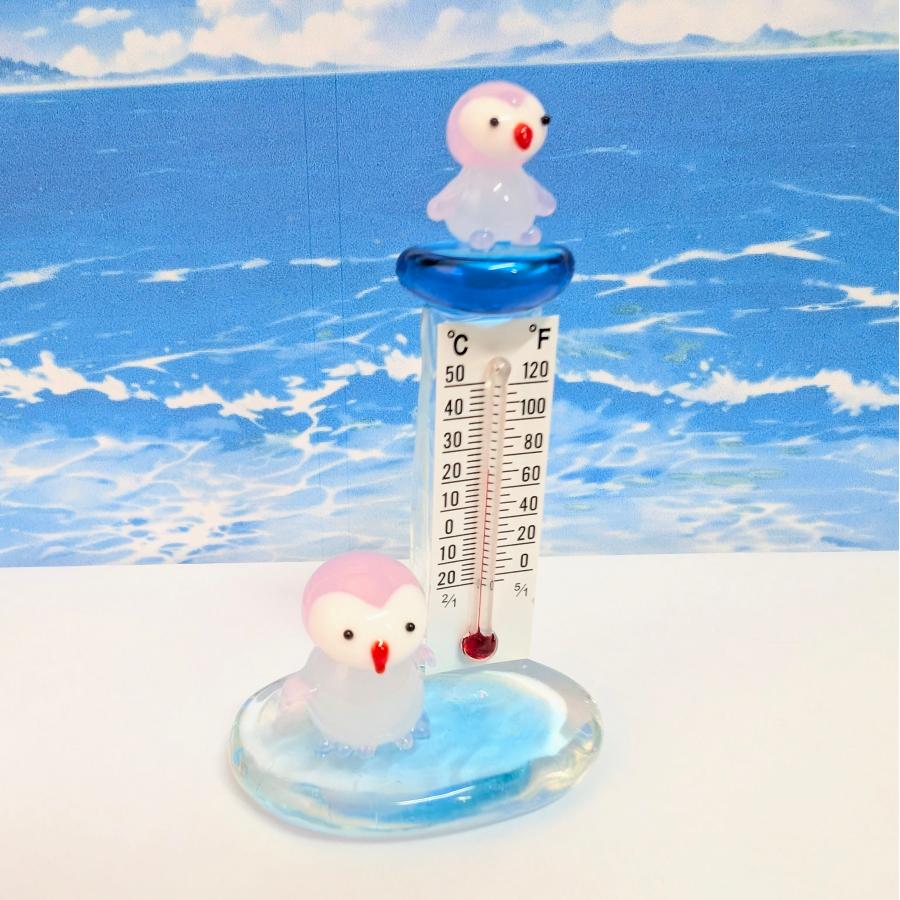 ガラス細工 温度計（S) ペンギン（ピンク）ミニチュア 雑貨 置物 小物