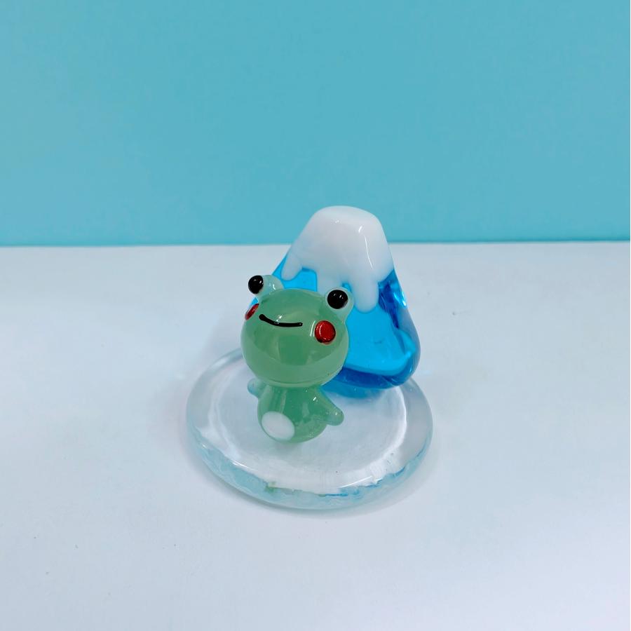 ガラス細工 無事（富士）かえる（緑）S ミニチュア 雑貨 置物 小物 蛙