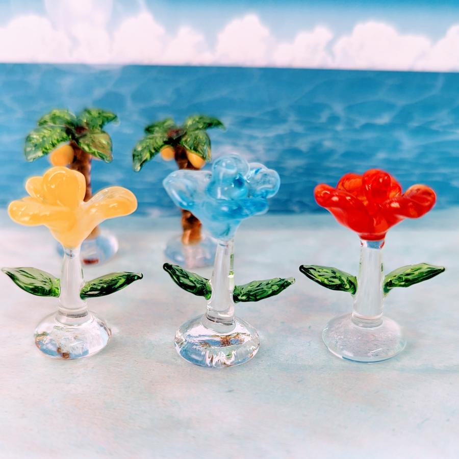 ガラス細工 ハイビスカス(M)青 ミニチュア 雑貨 置物 小物 花 ガラス細工 ハイビスカス(M)青 ミニチュア 雑貨 置物 小物 花