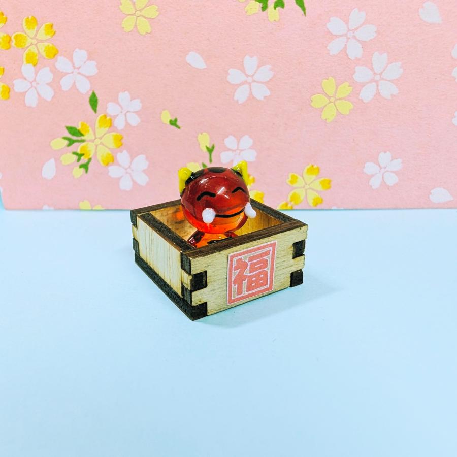 ガラス細工 福桝 赤鬼 ミニチュア 置物 おに 節分 : きたのガラス工芸