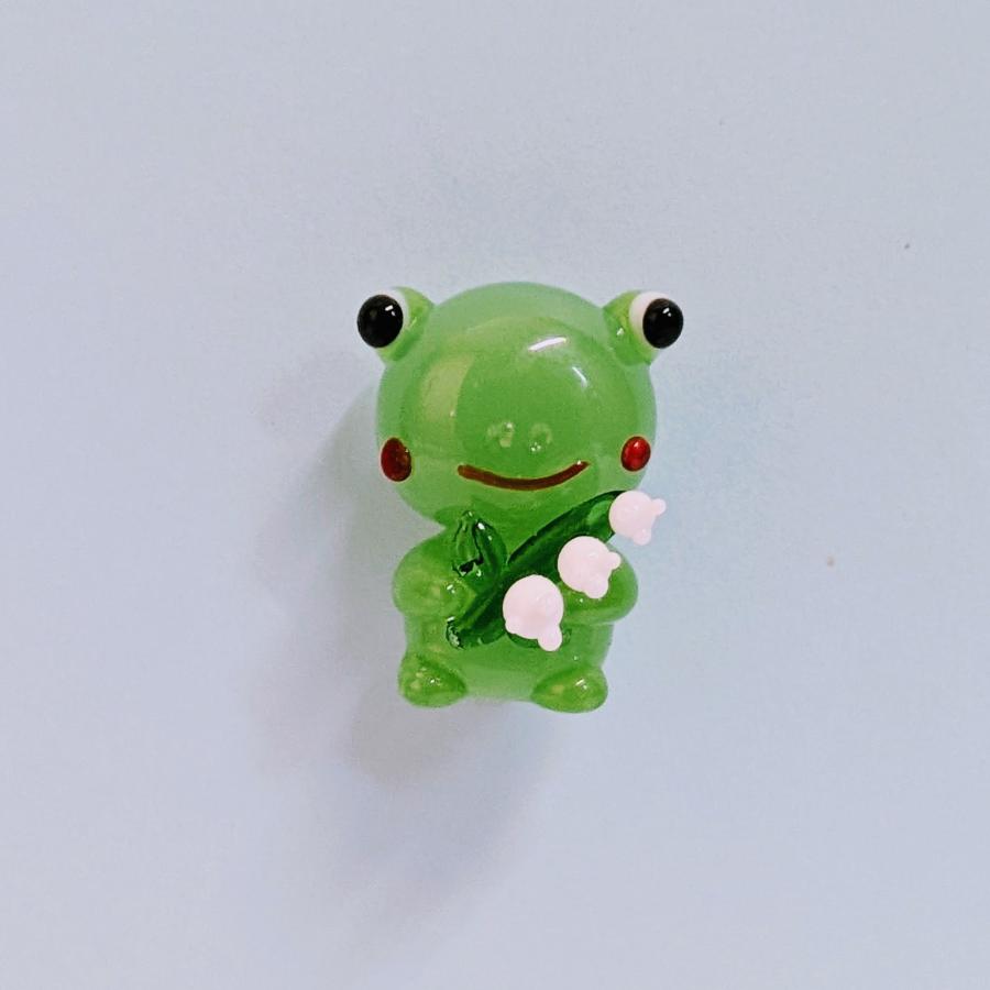 ガラス細工 マグネット カエルとスズラン ミニチュア 強力マグネット