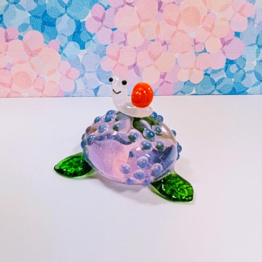 ガラス細工 アジサイとカタツムリ（紫）ミニチュア 置物 : きたの