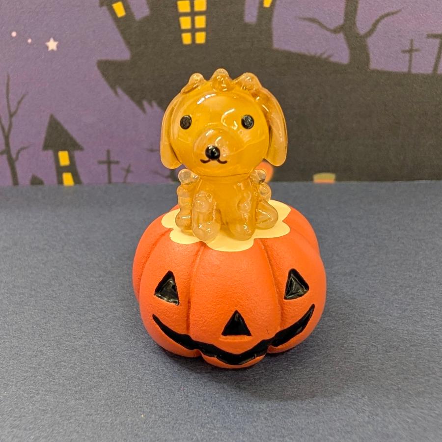 ガラス細工 トイプードルとかぼちゃ（L) ミニチュア 置物 ハロウィン