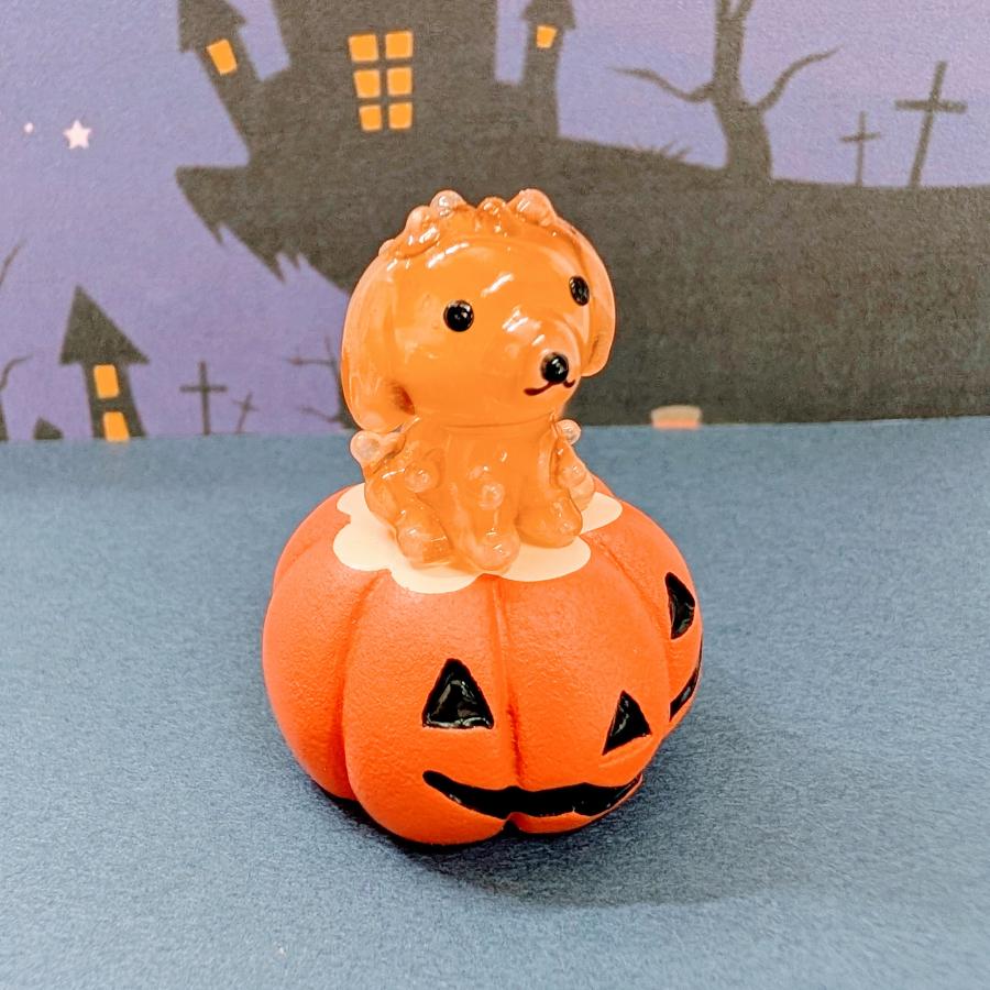 ガラス細工 トイプードルとかぼちゃ（L) ミニチュア 置物 ハロウィン