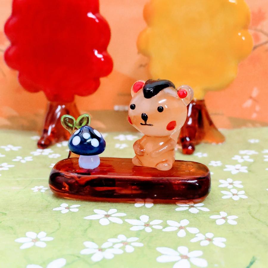ガラス細工 切り株ときのこ（青）ミニチュア 雑貨 置物 小物
