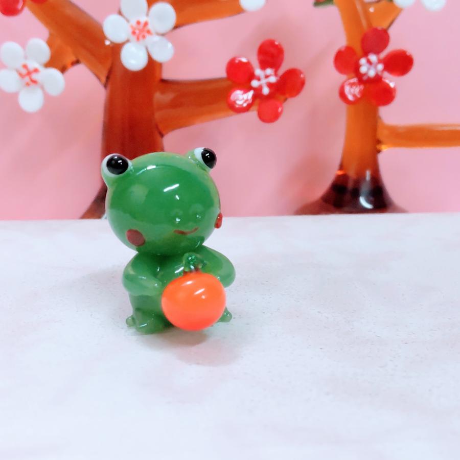 ガラス細工 カエルとみかん ミニチュア 雑貨 置物 小物 蛙 : きたの