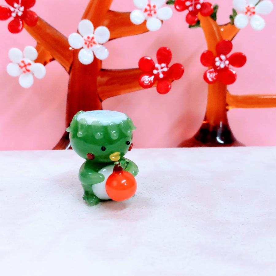 ガラス細工 カッパとみかん ミニチュア 雑貨 置物 小物 河童 : きたの