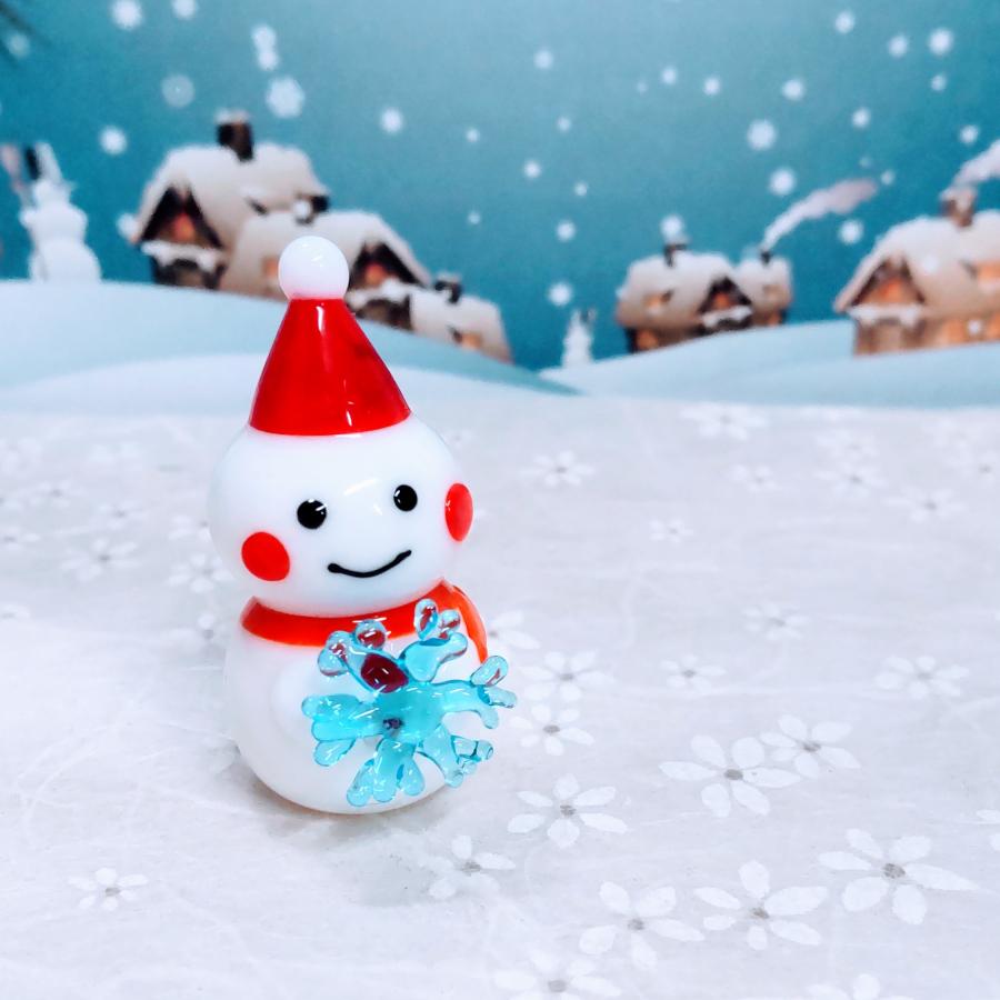 確認用ガラス細工　ミニチュア　雪だるま　スノーマン ガラス細工 雪だるま（ミニ）赤 ミニチュア 雑貨 置物 小物 スノーマン