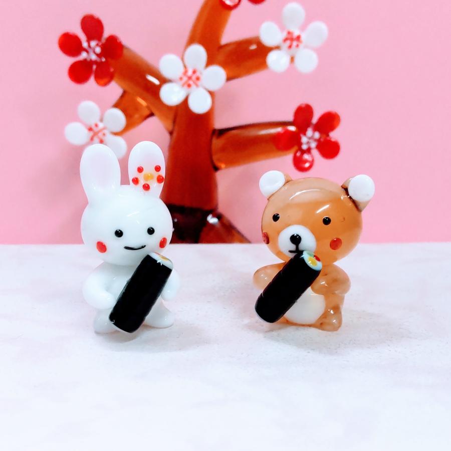 ガラス細工 ウサギと恵方巻 ミニチュア 雑貨 置物 小物 節分 兎 : きた