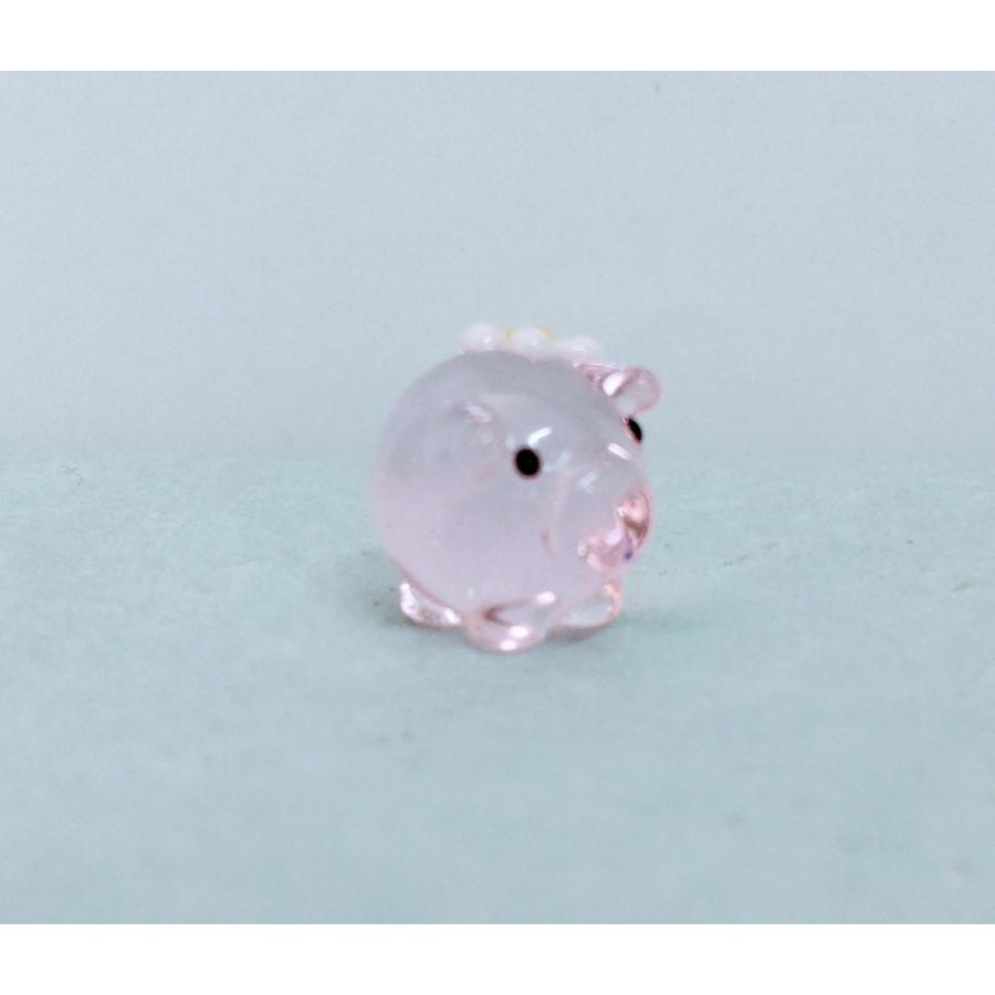 ガラス細工 花ぶた（S) クリアピンク ミニチュア 置物 雑貨 動物 花 