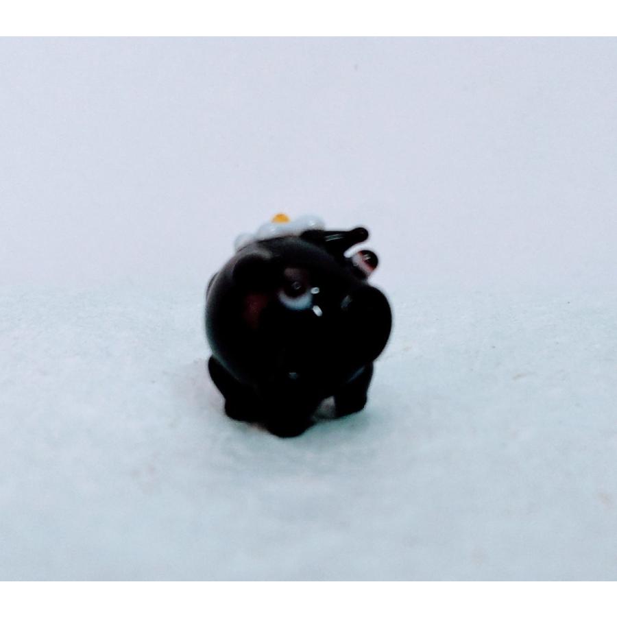 ガラス細工 花ぶた（S) 黒 ミニチュア 置物 雑貨 動物 花 ブタ : きた