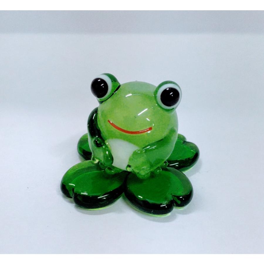 ガラス細工 丸カエルとよつば ミニチュア 置物 雑貨 小物 蛙