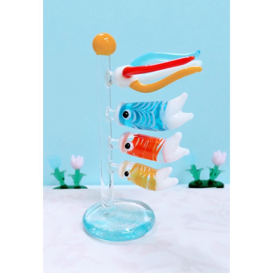 ガラス細工 鯉のぼり（L) マーブル青 ミニチュア 置物 雑貨 小物 端午