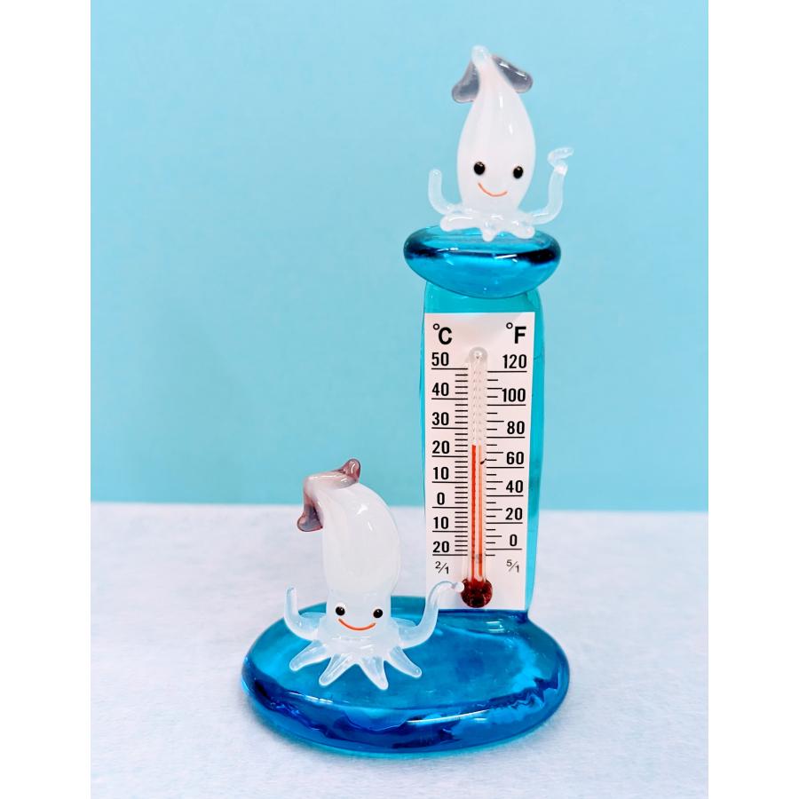 ガラス細工 温度計（S) イカ ミニチュア 置物 雑貨 水族館