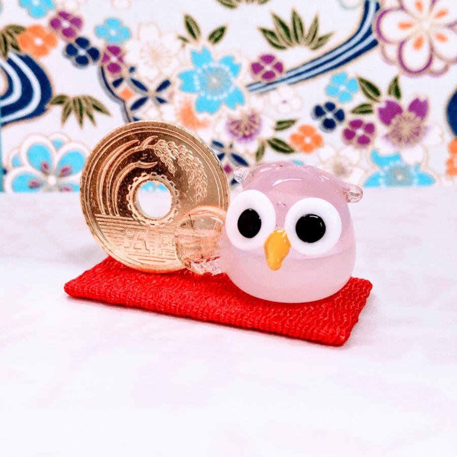 ガラス細工 ご縁 ふくろう ピンク ミニチュア 置物 雑貨 5円 縁起物