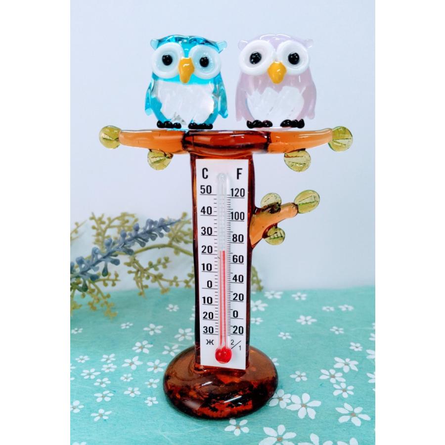 ガラス細工 温度計 フクロウ 青 桃 ミニチュア 置物 雑貨 ふくろう 動物 小物 T きたのガラス工芸 通販 Yahoo ショッピング