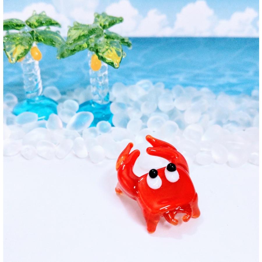ガラス細工 カニ（S) 赤 ミニチュア 置物 雑貨 かに 海 魚 小物 : きた