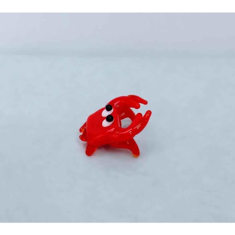 ガラス細工 カニ（S) 赤 ミニチュア 置物 雑貨 かに 海 魚 小物 : きた
