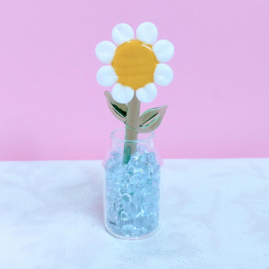 ガラス細工 一輪挿し マーガレット ミニチュア 雑貨 置物 小物 花