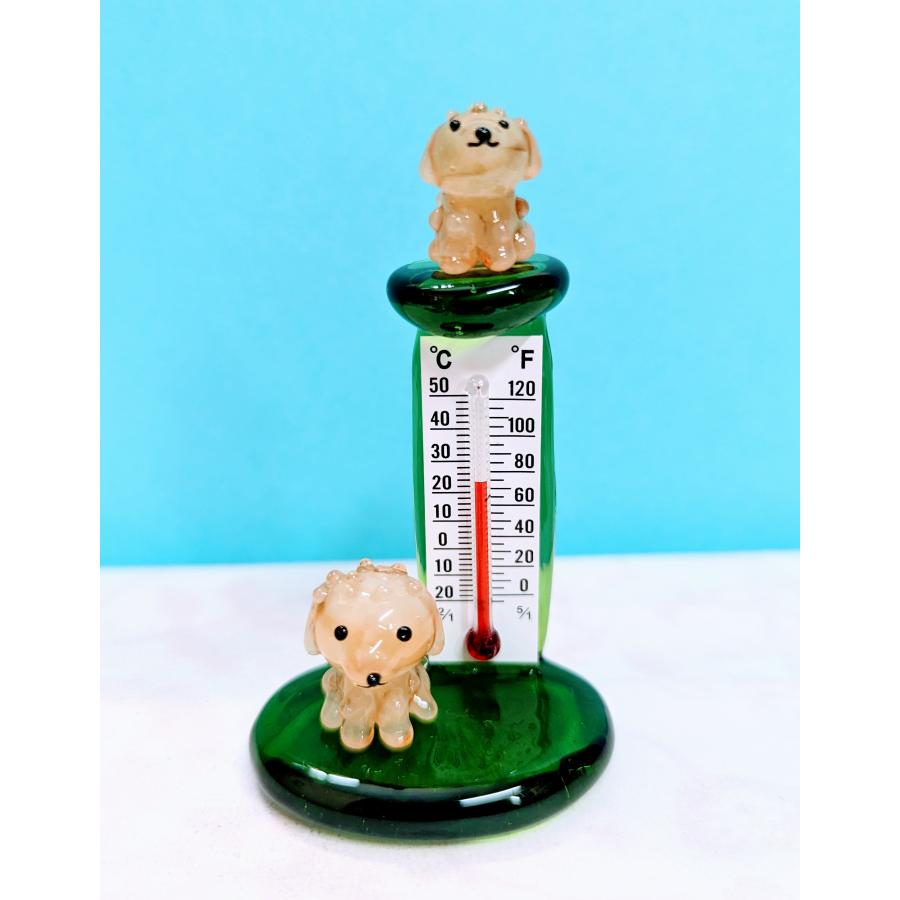 ガラス細工 温度計 トイプードル ミニチュア 置物 雑貨 犬 : きたの