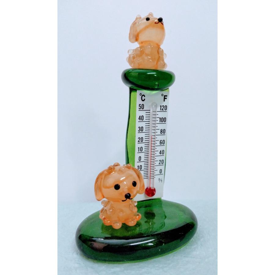 ガラス細工 温度計 トイプードル ミニチュア 置物 雑貨 犬 : きたの