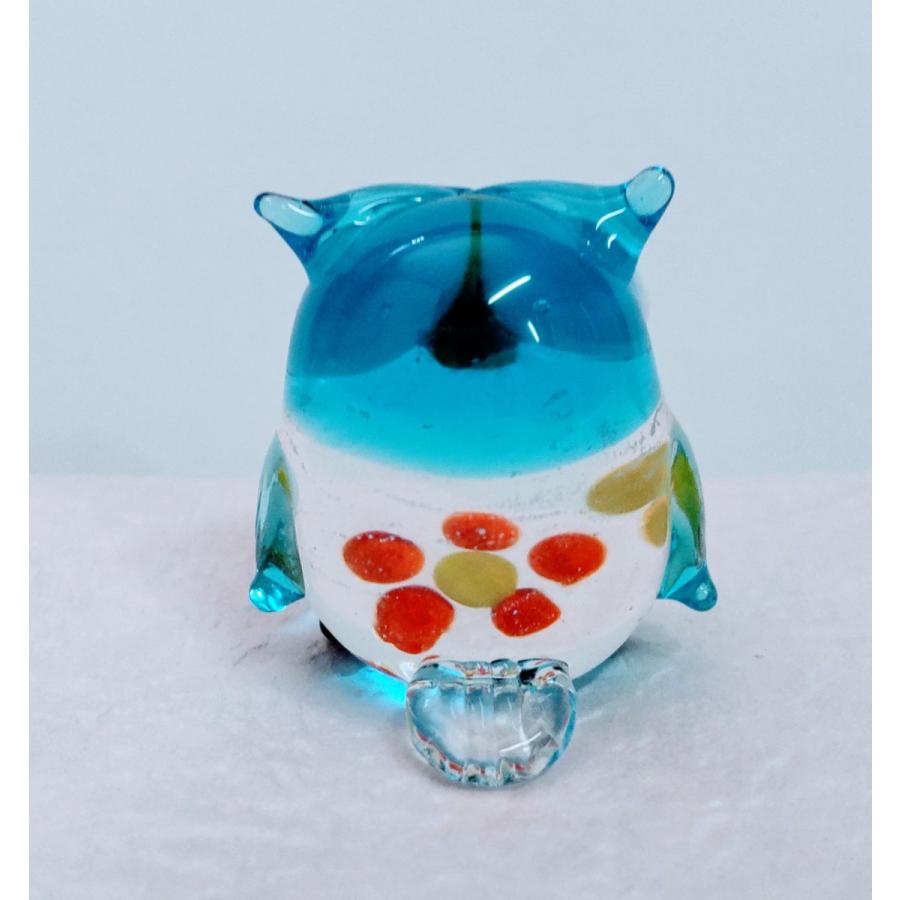 ガラス細工 花ふくろう（L) 青 ミニチュア 置物 雑貨 花 梟 : きたの
