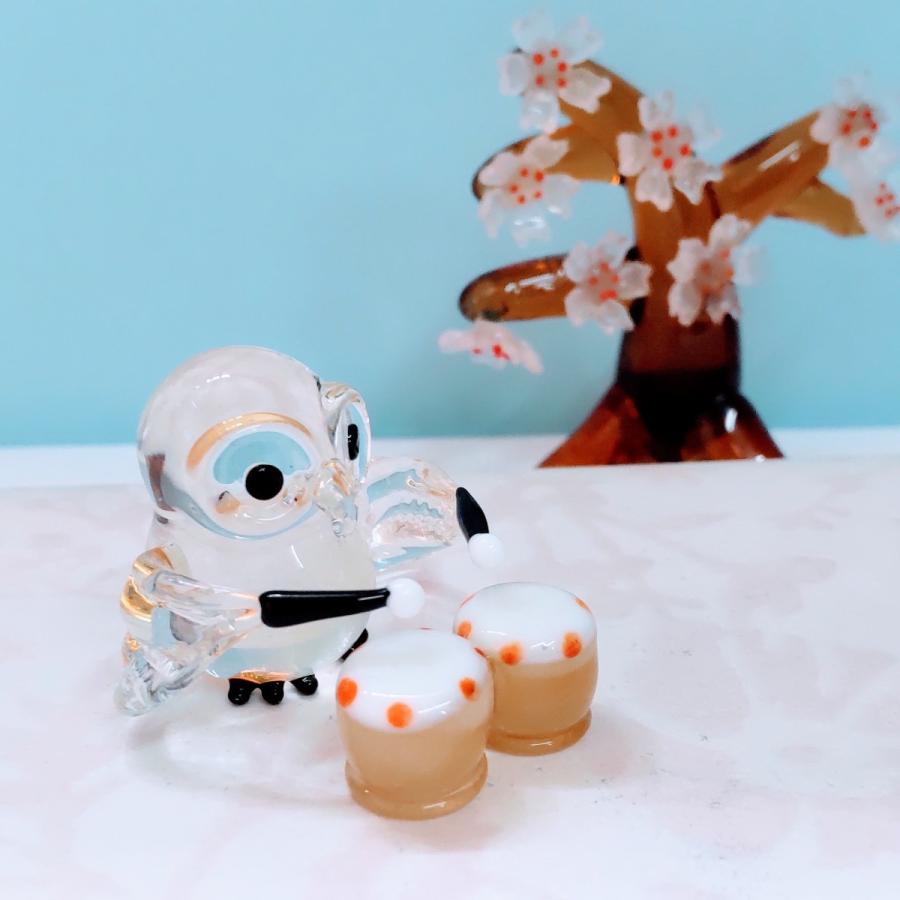 ガラス細工 フクロウバンド クリア ティンパニー ミニチュア 置物 雑貨 ふくろう 動物 オーケストラ