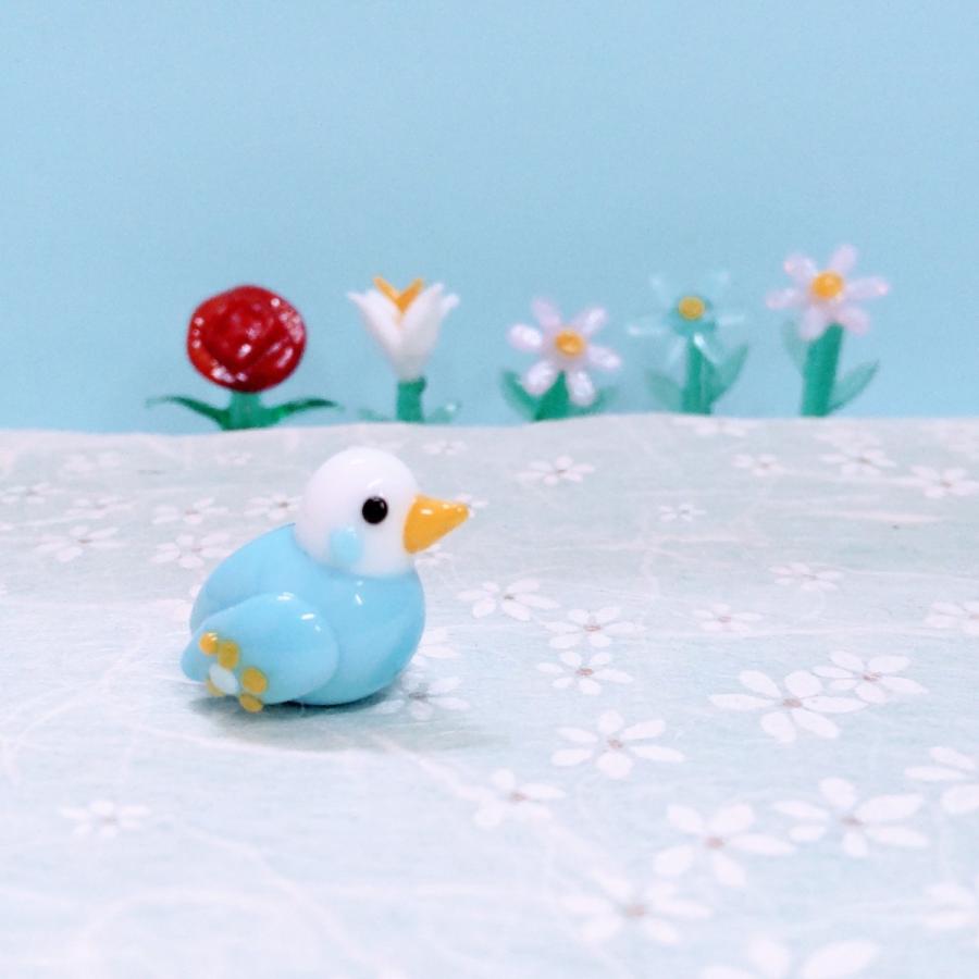 ガラス細工 花インコ（S) 青 小物 ミニチュア 置物 雑貨 動物 鳥 花