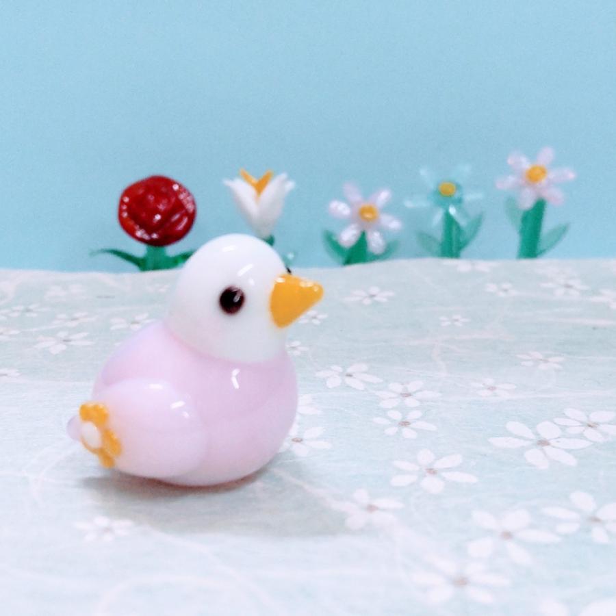 ガラス細工 ラッピング無料 花インコ L ピンク ミニチュア 置物 鳥 花 動物 雑貨 小物