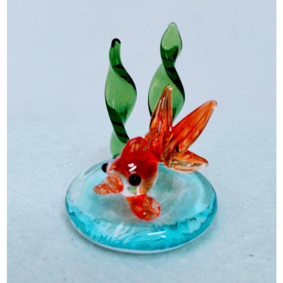 ガラス細工 金魚と水草 赤クリア ミニチュア 置物 雑貨 夏