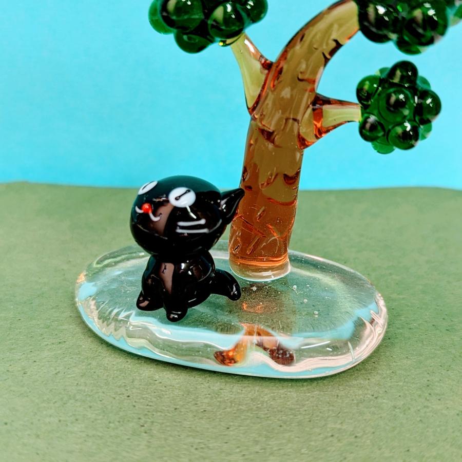 ガラス細工 お座りネコ（M）クロ ミニチュア 置物 雑貨 猫 小物 動物