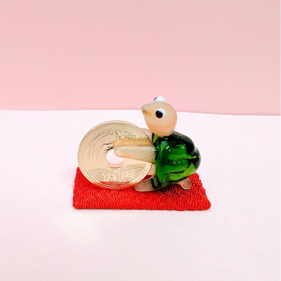 ガラス細工 ご縁 カメ ミニチュア 置物 雑貨 5円 縁起物 : きたの