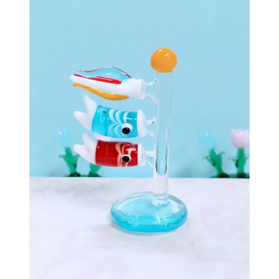 ガラス細工 鯉のぼり（S) マーブル青 ミニチュア 置物 雑貨 小物 端午