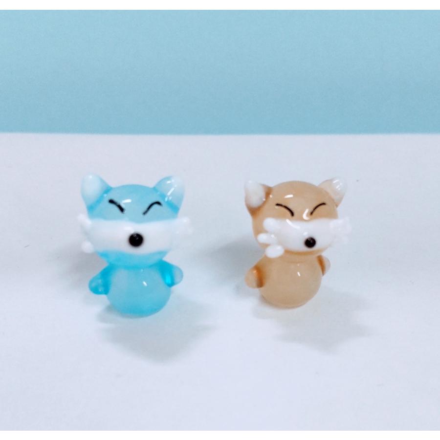 キツネ　ガラス細工　ミニチュア ガラス細工 ミニキツネペア ミニチュア 置物 雑貨 狐 動物 小物 : きた
