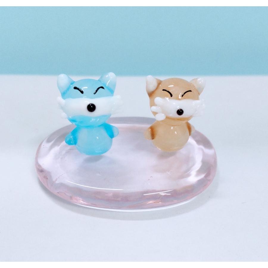 ガラス細工 ミニキツネペア ミニチュア 置物 雑貨 狐 動物 小物 : きた