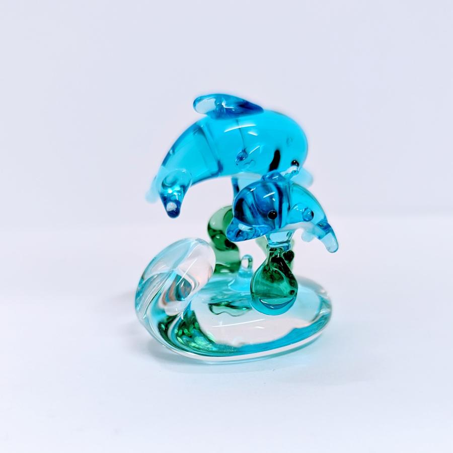 ガラス細工　波とイルカペア（Ｍ）ミニチュア　雑貨　置物　小物　海豚｜biburo｜02