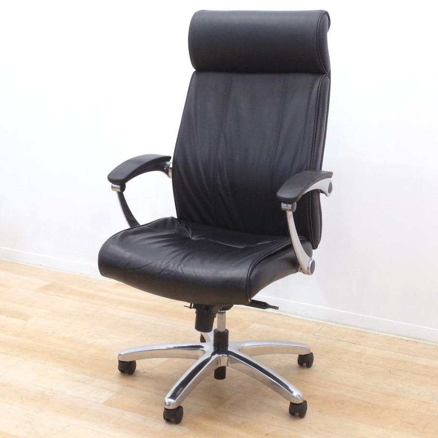 オカムラ VILLAGE ビラージュ エグゼクティブチェア 黒 本革