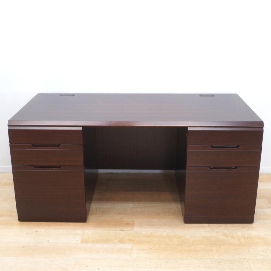 PLUS（プラス） 役員デスク 両袖デスク EX-333DC ブラウン W1600 D800 
