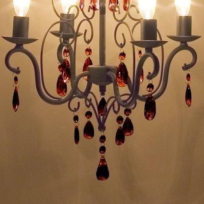 アンティーク調　ブラウン4灯シャンデリア 赤クリスタル　電球3個付 シャンデリア 照明 LED電球対応 アンティーク調 豪華 3色展開 4灯