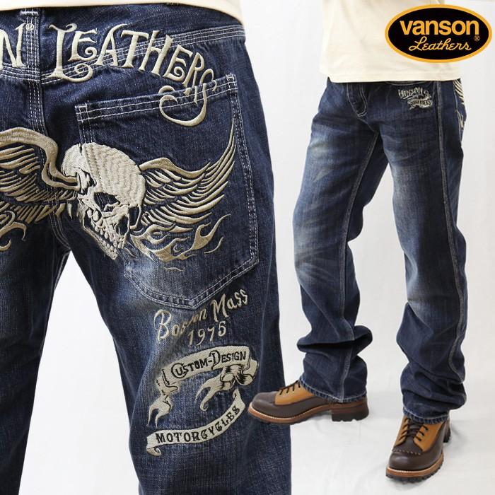 VANSON バンソン デニムパンツ ウイングスカル 髑髏 sp-b-14 VANSON バンソン デニムパンツ ウイングスカル 髑髏 sp-b-14