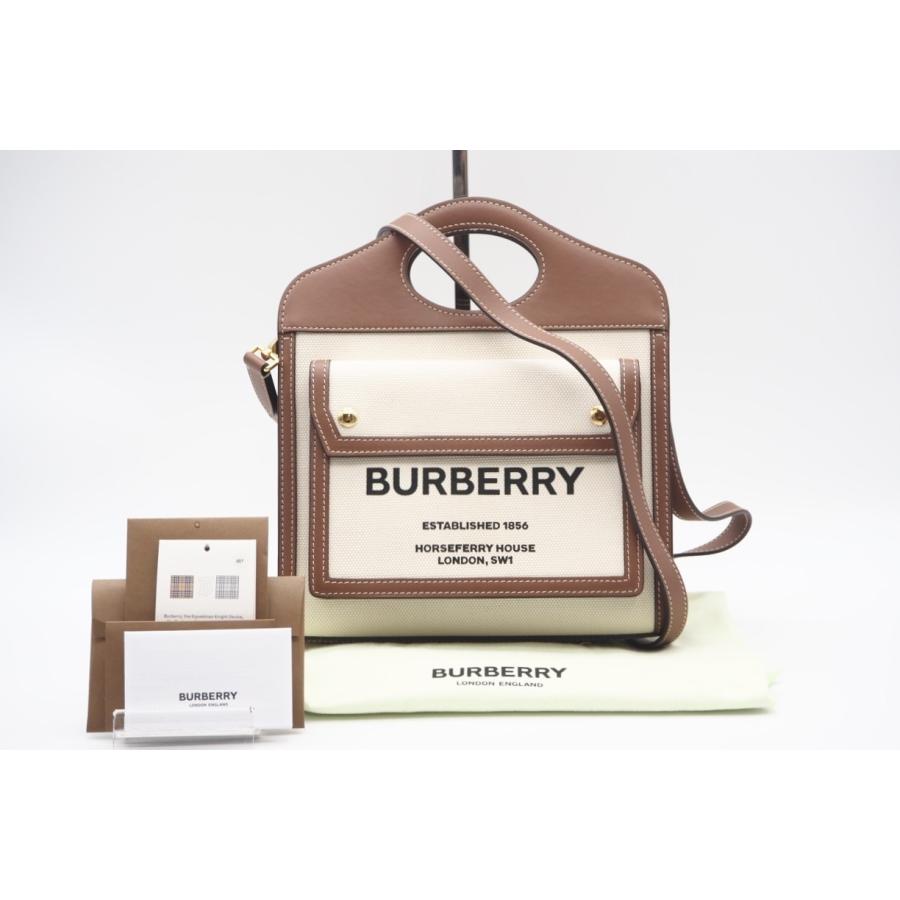 ★3日以内返品可★ 美品 BURBERRY バーバリー キャンバス レザー ミニ ポケットバッグ ナチュラル 8031746 | BURBERRY
