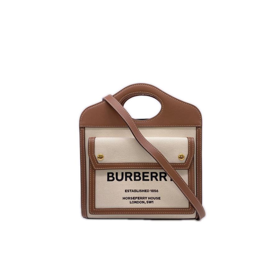 ★3日以内返品可★ 美品 BURBERRY バーバリー キャンバス レザー ミニ ポケットバッグ ナチュラル 8031746 | BURBERRY | 01