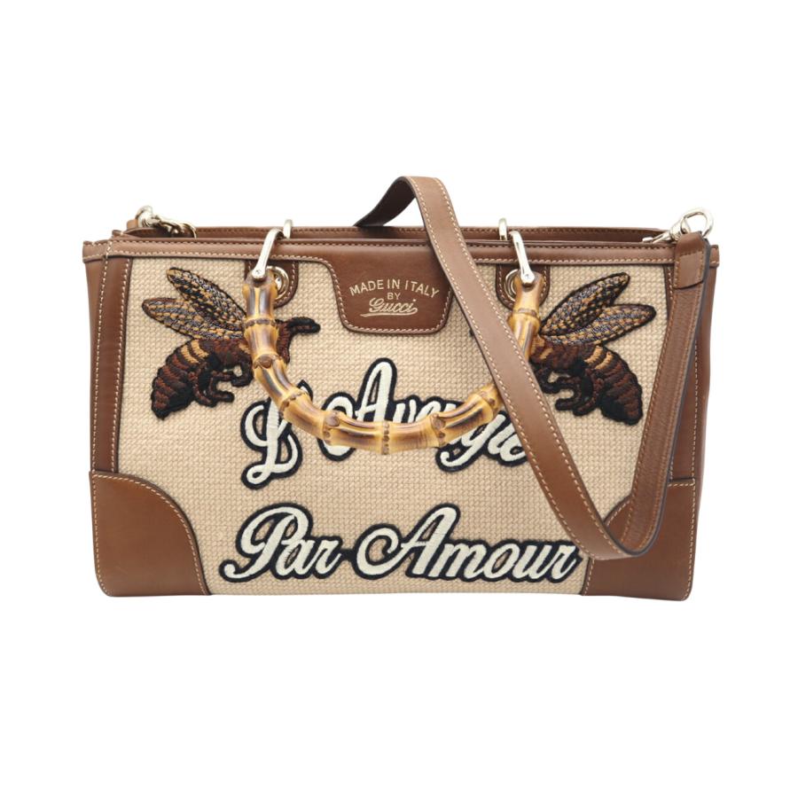 ★3日以内返品可★ 美品 GUCCI グッチ バンブー キャンバス×レザー 2WAYハンドバッグ 323660 | GUCCI | 01