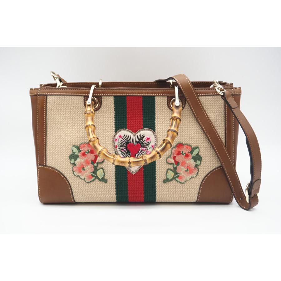 ★3日以内返品可★ 美品 GUCCI グッチ バンブー キャンバス×レザー 2WAYハンドバッグ 323660 | GUCCI | 03
