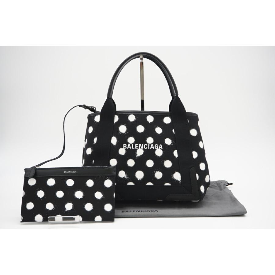★3日以内返品可★ 美品 BALENCIAGA バレンシアガ Navy スモール カバス ドット柄 キャンバス トート | BALENCIAGA