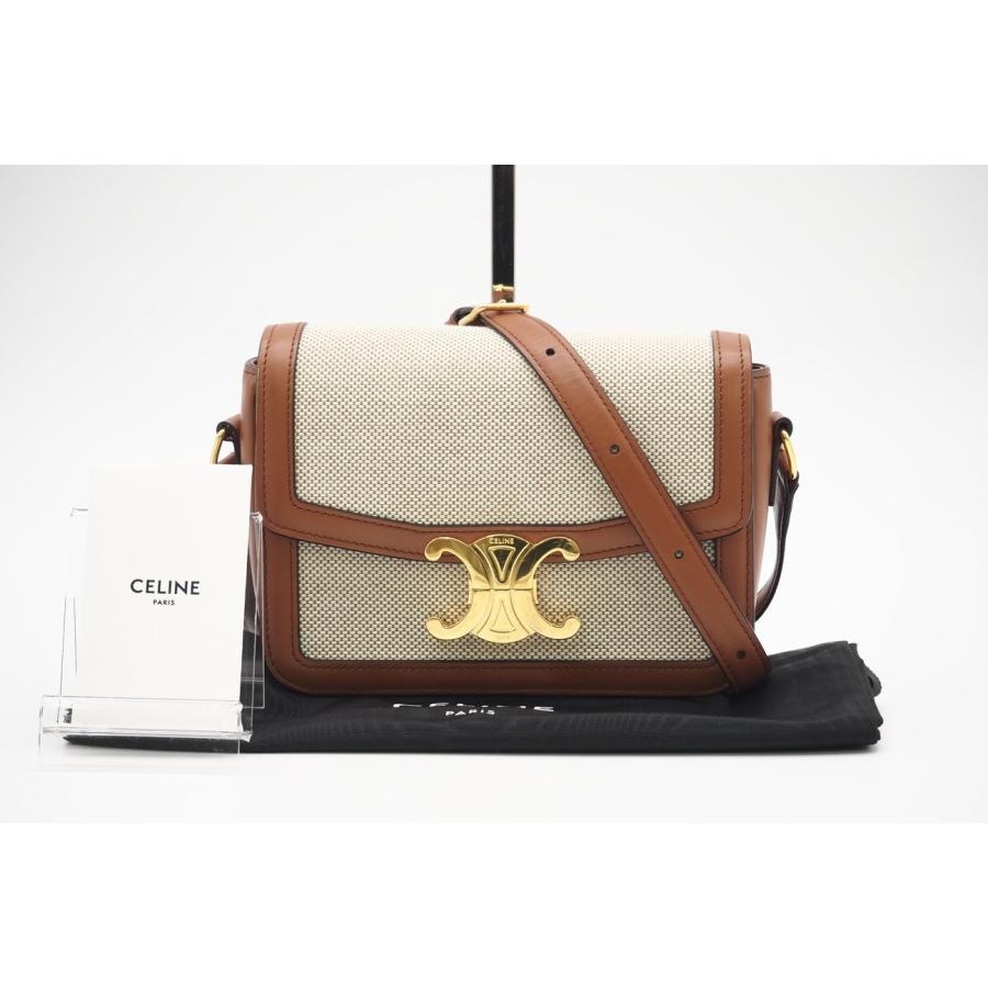 ★3日以内返品可★ 美品 CELINE セリーヌ テキスタイル & カーフスキン クラシック トリオンフ バッグ ナチュラル | CELINE