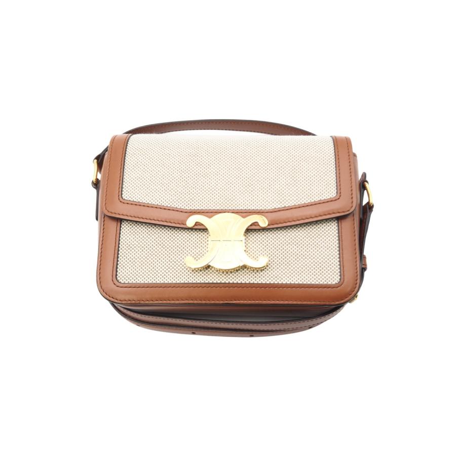 ★3日以内返品可★ 美品 CELINE セリーヌ テキスタイル & カーフスキン クラシック トリオンフ バッグ ナチュラル | CELINE | 01