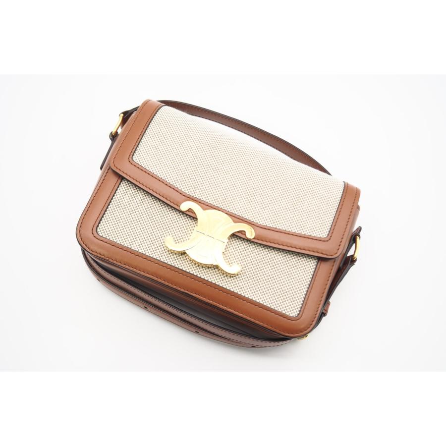 ★3日以内返品可★ 美品 CELINE セリーヌ テキスタイル & カーフスキン クラシック トリオンフ バッグ ナチュラル | CELINE | 02