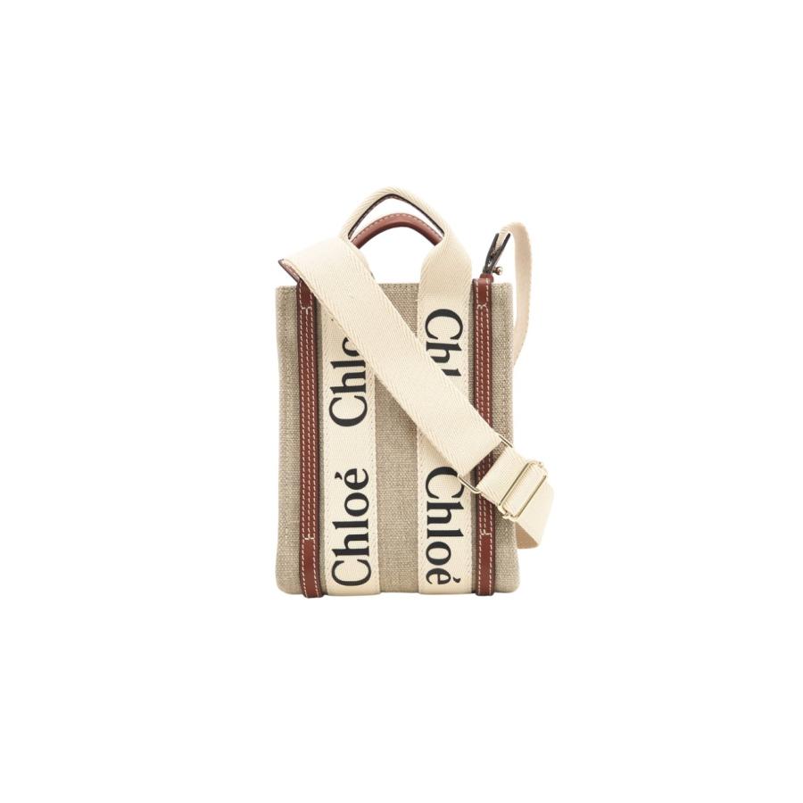 ★3日以内返品可★ 美品 Chloe クロエ ウッディ リネン製 ノースサウス キャンバス レザー ミニ トート | Chloe | 01
